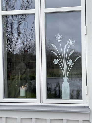 Pampas grass in a window from outside